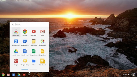 Desktop của Acer ChromeBook C710 được tích hợp rất nhiều dịch vụ của Google