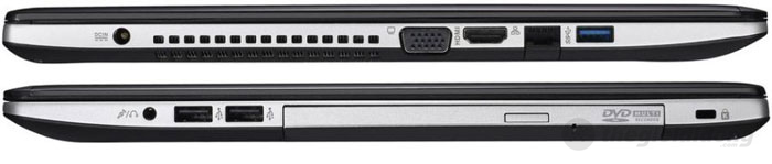 Các cổng kết nối ở hai cạnh bên của Asus K56CB Các cổng kết nối ở hai cạnh bên của Asus K56CB