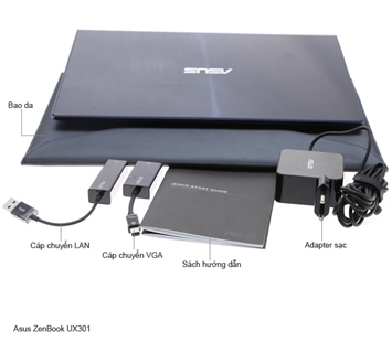 Bộ sản phẩm gồm: Hộp, Dây nguồn, Sách hướng dẫn, Bao da