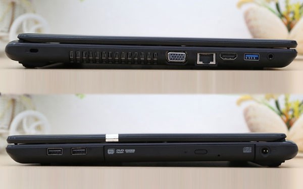 Cổng kết nối được bố trí bên hông máy Acer Aspire E5 571 HDMI, LAN, VGA, USB 3.0
