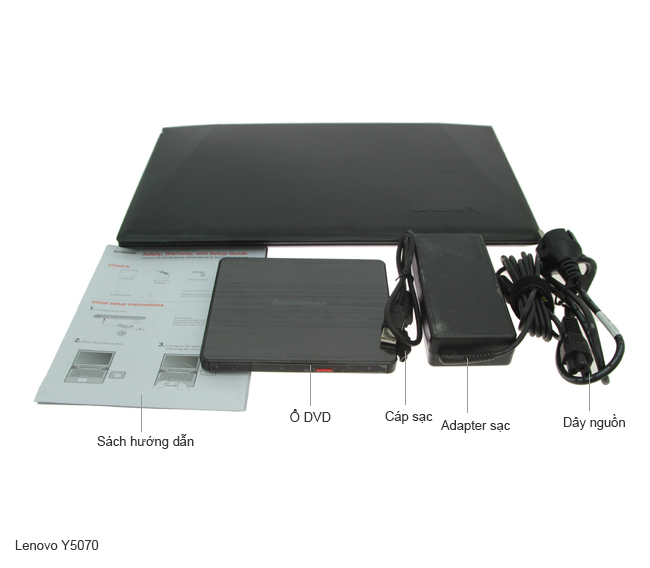 Bộ sản phẩm gồm: Hộp, Dây nguồn, Sách hướng dẫn, Ổ DVD gắn ngoài, Adapter sạc