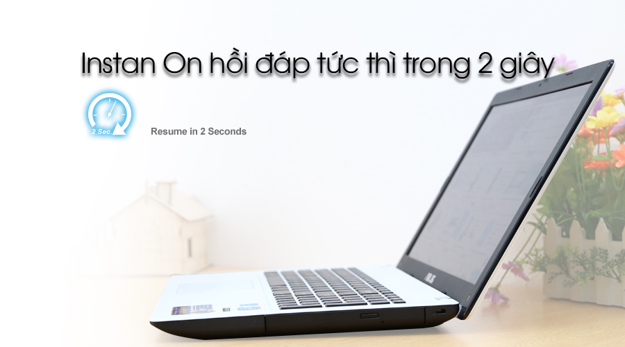 <p>Instant On l&agrave; chức năng được Asus cung cấp tr&ecirc;n X452LAV, cho ph&eacute;p khởi động m&aacute;y từ chế độ Sleep hoặc Hibernate trong thời gian ngắn nhất. Instant On c&ograve;n g&oacute;p phần trong việc k&eacute;o d&agrave;i thời gian sử dụng pin của m&aacute;y l&ecirc;n đến 21 giờ cho một lần sạc pin duy nhất.</p>