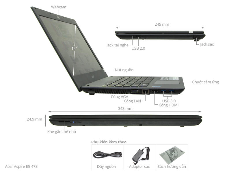 Acer Aspire E5 473 i3 5005U/4G/500G/Win10