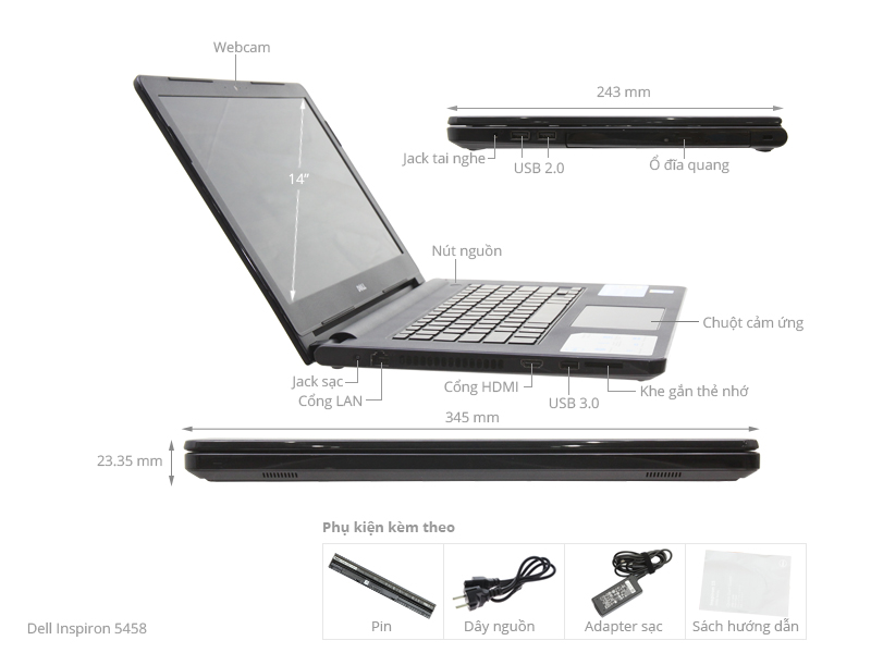 Dell Inspiron 5458 i3 5005U/4GB/500GB/Win10