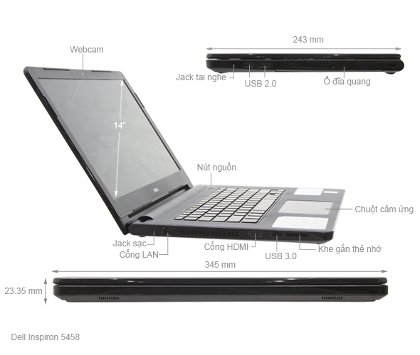 Dell Inspiron 5458 i3 5005U/4GB/500GB/Win10