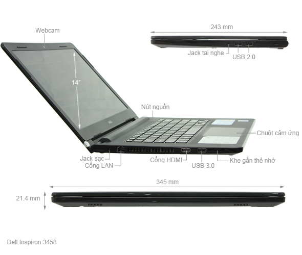 Dell Inspiron 3458 i3 5005U/4GB/500GB/Win10