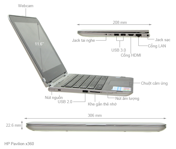 HP Pavilion x360 k118TU M3 6Y30/4GB/500GB/Win10
