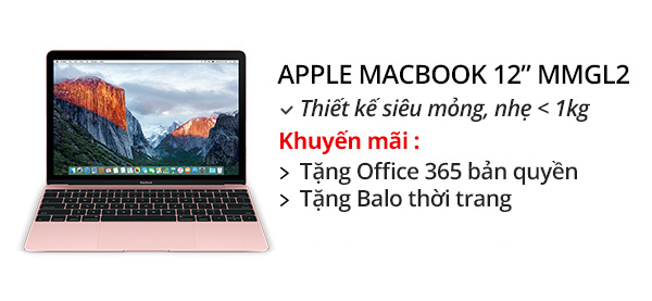 Laptop Apple Macbook 12 inches MMGL2 Core M 1.1G/8GB/256GB/MacOS (2016)