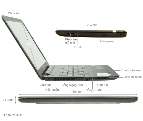 HP 15 ay038TU i3 5005U/4GB/500GB/Win10