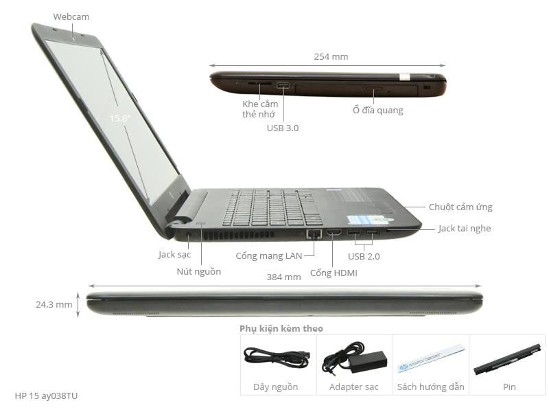 HP 15 ay038TU i3 5005U/4GB/500GB/Win10