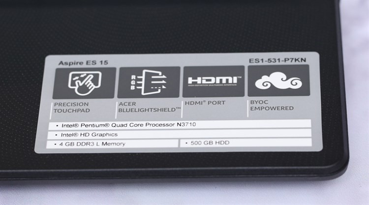 Laptop Acer ES1 531 N3710/4GB/500GB/Win10/KhôngDVD Màu Đen