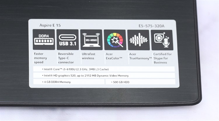 Laptop Acer Aspire E5 575 320A i3 6100U/4GB/500GB/Win10