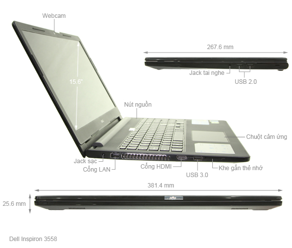 Dell Inspiron 3558 i3 5005U/4GB/500GB/2GB 920M/Win10/KhôngDVD