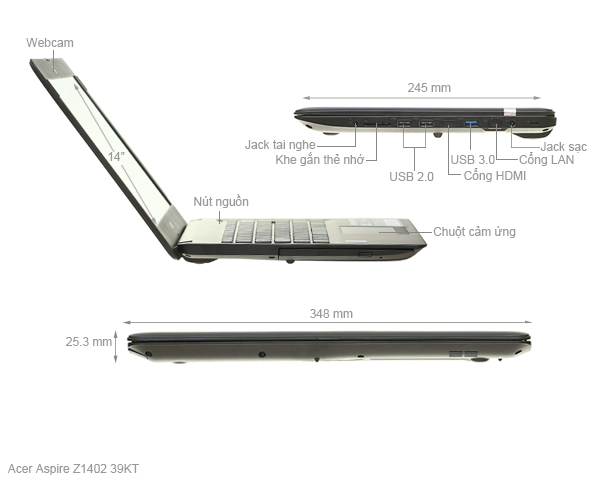 Acer Aspire Z1402 39KT i3 5005U/4GB/500GB/Win10/KhôngDVD