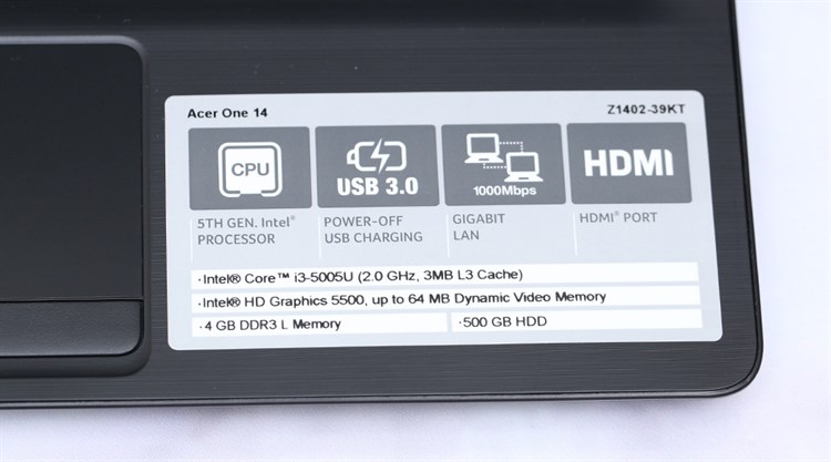 Laptop Acer Aspire Z1402 39KT i3 5005U/4GB/500GB/Win10/KhôngDVD Màu Đen