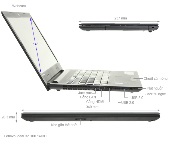 Lenovo IdeaPad 100 14IBD i3 5005U/4GB/500GB/Win10/KhôngDVD