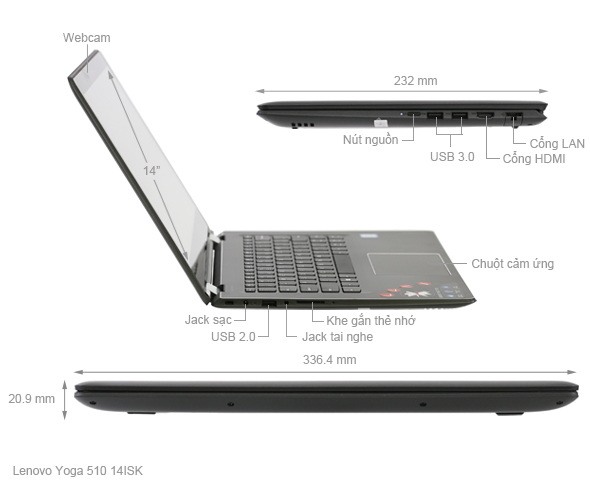 Lenovo Yoga 510 14ISK i3 6100U/4GB/500GB/Win10/(80S700D2VN)