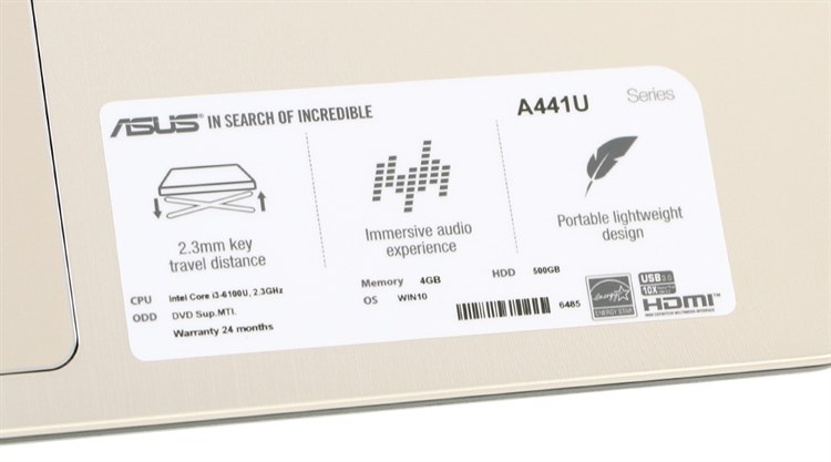 Laptop Asus A441UV i3 6100U/4GB/500GB/2GB GF920MX/Win10/(WX039T) Màu Đen