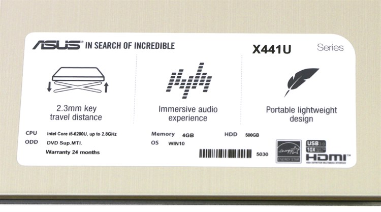 Laptop Asus X441UA i5 6200U/4GB/500GB/Win10/(WX055T) Màu Đen