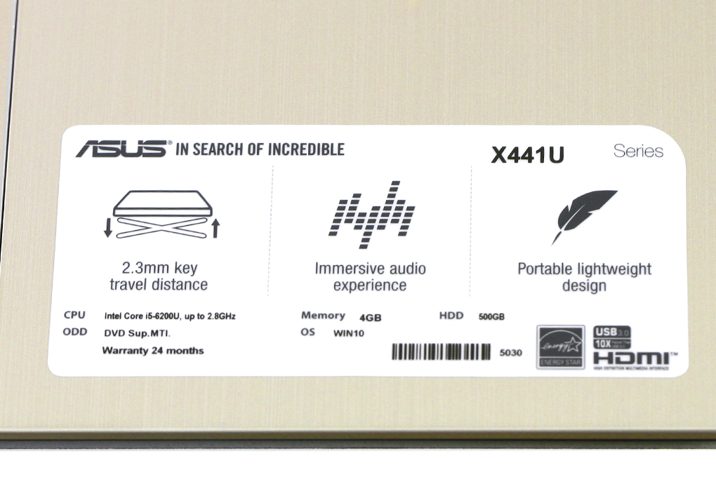 Laptop Asus X441UA i5 6200U/4GB/500GB/Win10/(WX055T) Màu Đen