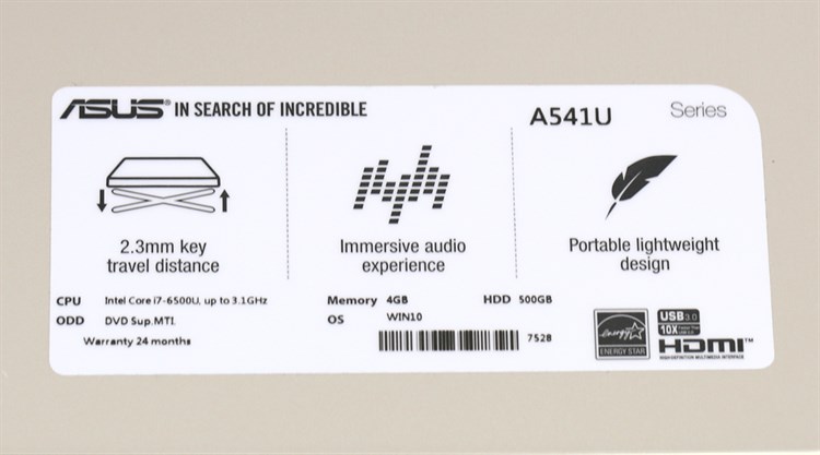 Laptop Asus A541UV i7 6500U/4GB/500GB/2GB 920MX/Win10/(XX228T)