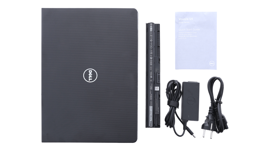 Bộ sản phẩm gồm: Pin, Dây nguồn, Sách hướng dẫn, Thùng máy, Sạc Laptop Dell
