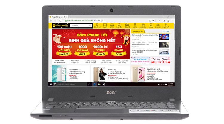 Laptop Acer Aspire E5 475 33WT i3 6006U/4GB/500GB/Win10/(NX.GCUSV.002) Màu Xám