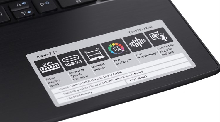 Laptop Acer Aspire E5 575 32AB i3 7100U/4GB/500GB/Win10/(NX.GE6SV.006) Màu Đen