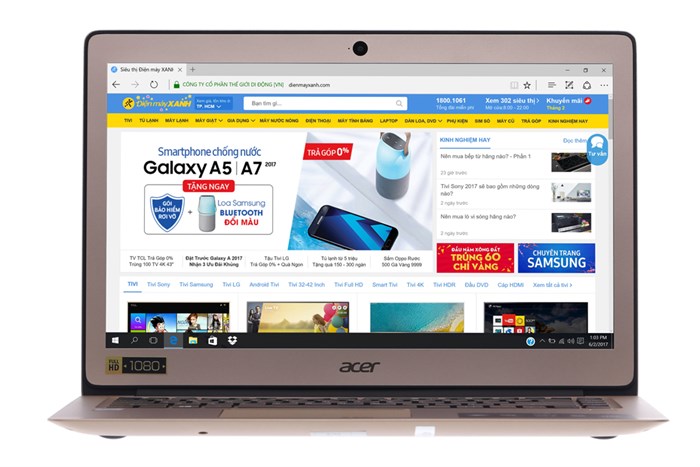 Laptop Acer Swift SF314 32EX i3 7100U/4GB/128GB/Win10/(NX.GKKSV.006) Màu Vàng đồng