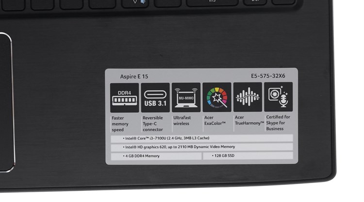 Laptop Acer Aspire E5 575 32X6 i3 7100U/4GB/128GB/Win10/(NX.GE6SV.010) Màu Đen