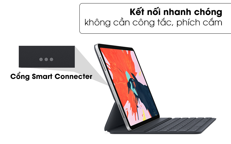 Kết nối nhanh chóng nhờ cổng Smart Connector - Bàn phím Smart Keyboard iPad Pro 11 US Apple MU8G2 Đen