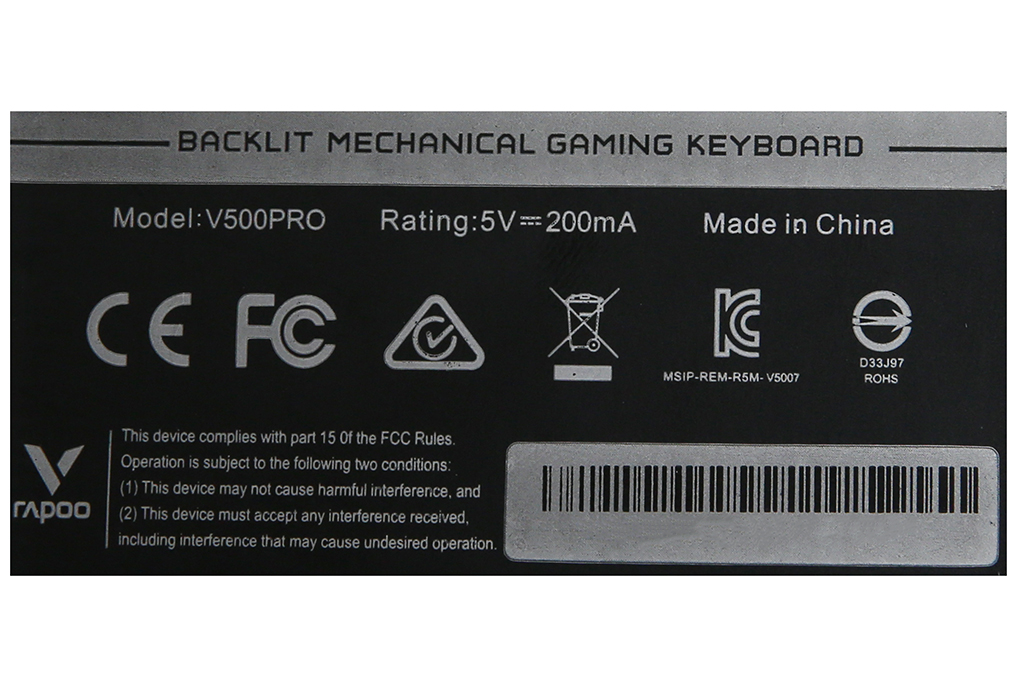 Bàn Phím Cơ Có Dây Gaming Rapoo V500 Pro Rainbow Backlit Màu Đen
