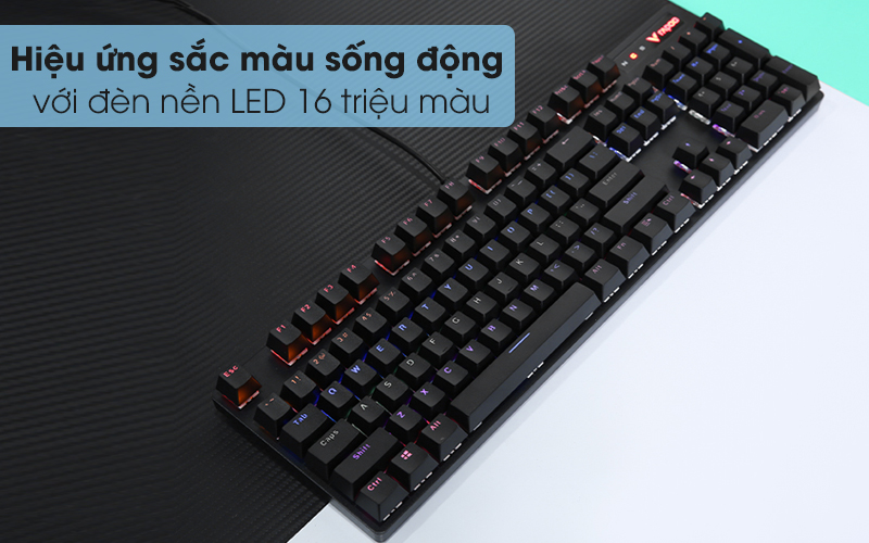 Bàn Phím Cơ Có Dây Gaming Rapoo V500 Pro Đen - Hiệu ứng sắc màu sống động với hệ thống đèn nền LED 16 triệu màu