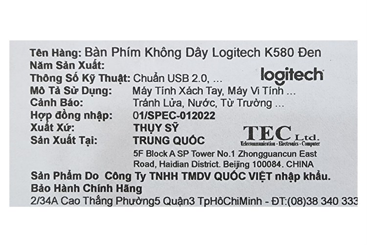 Bàn Phím Không Dây Bluetooth Logitech K580 Màu Đen