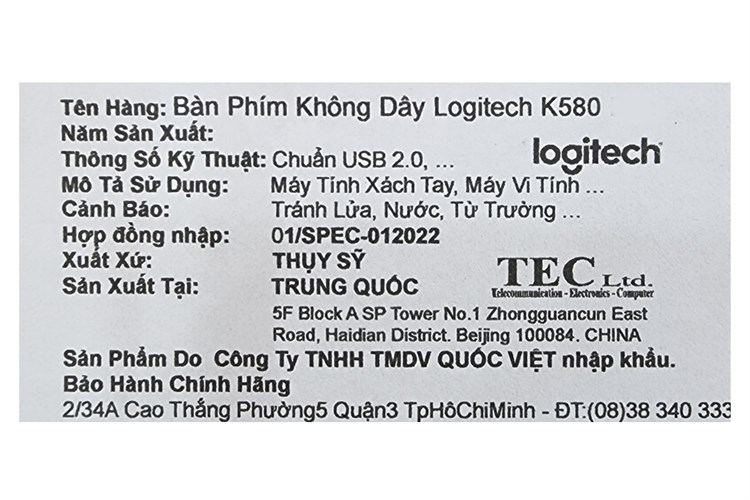 Bàn Phím Không Dây Bluetooth Logitech K580 Màu Trắng