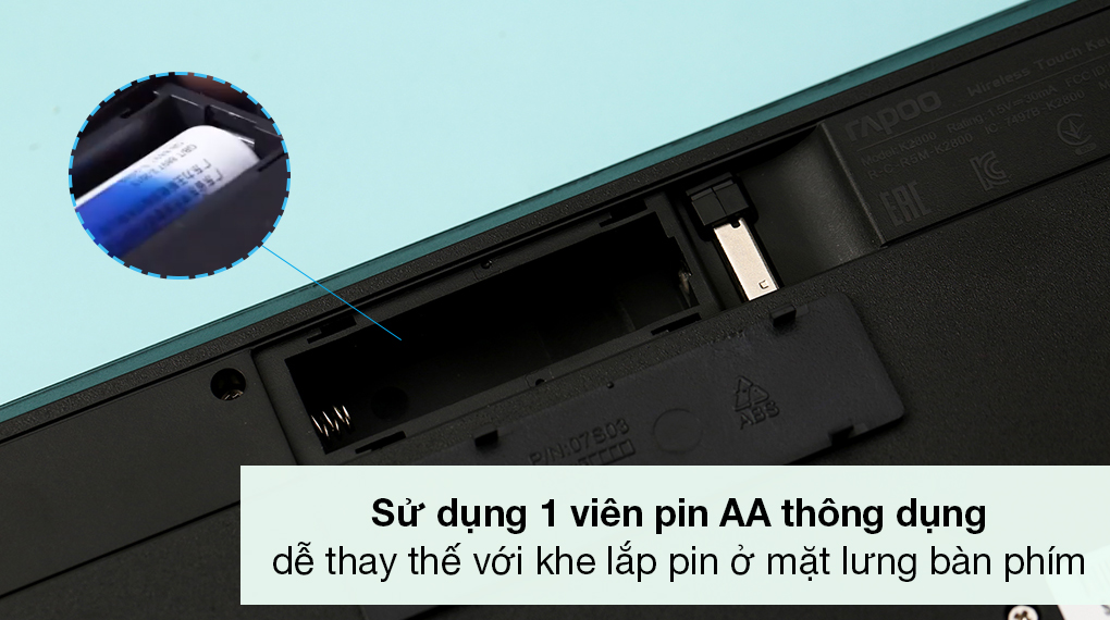 Bàn Phím Không Dây Touchpad Rapoo K2800 - Dùng 1 viên pin AA dễ tìm mua và thay thế