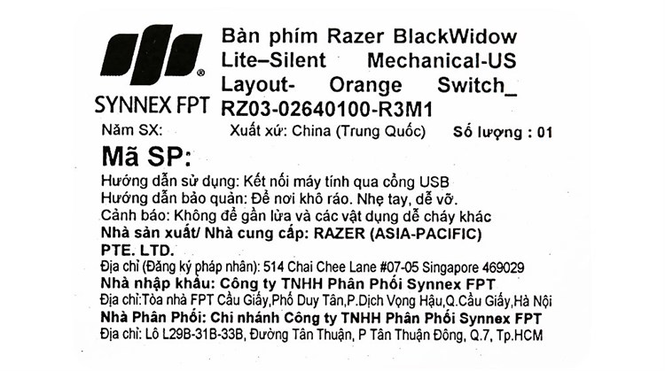 Bàn Phím Cơ Có Dây Gaming Silent Razer BlackWidow Lite Màu Đen