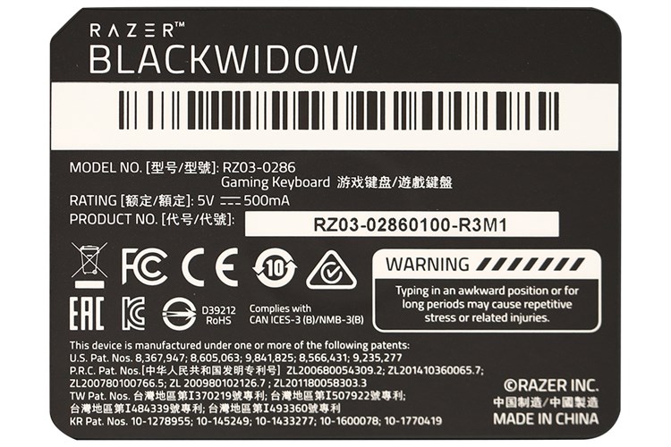 Bàn Phím Cơ Có Dây Gaming Razer BlackWidow Màu Đen