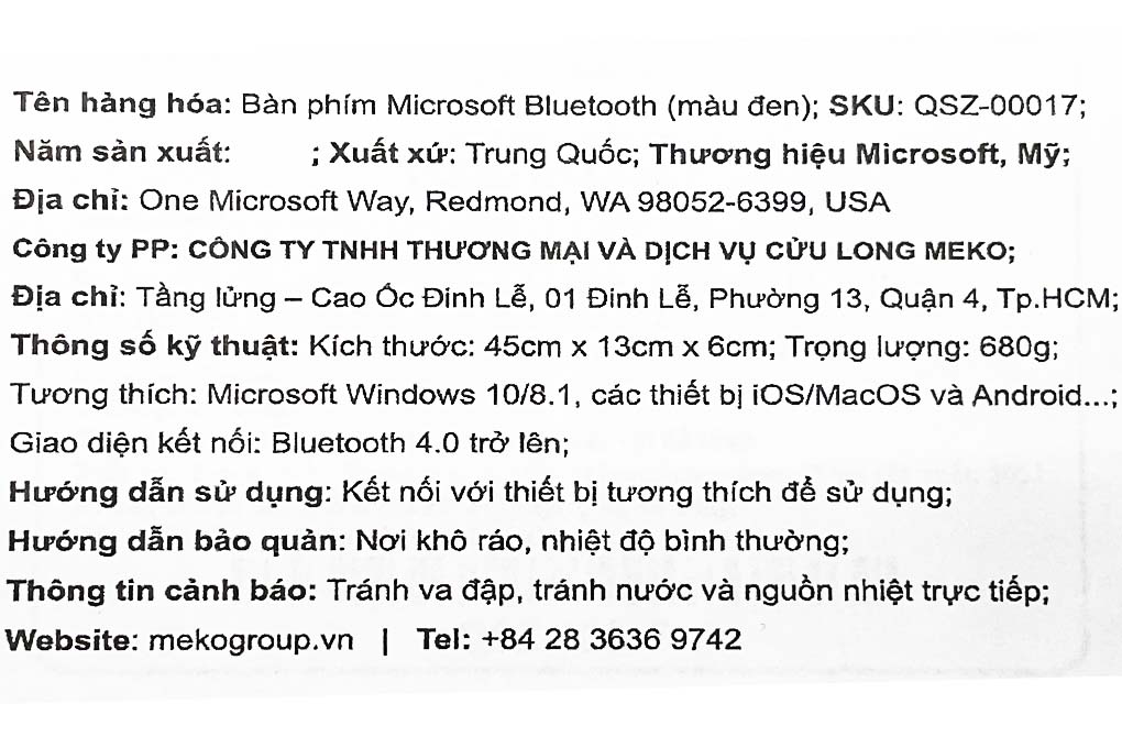 Bàn Phím Bluetooth Microsoft QSZ-00017 Đen