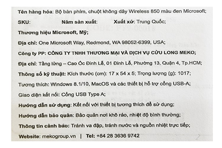 Bộ Bàn Phím Chuột Không Dây Microsoft 850 Màu Đen