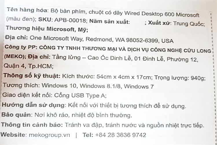 Bộ Bàn Phím Chuột Có Dây Microsoft 600 Màu Đen