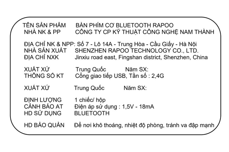 Bàn Phím Cơ Bluetooth Rapoo V700 - 8A Màu Trắng - Xám