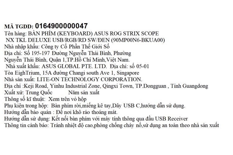 Bàn phím Có Dây Gaming Asus ROG Strix Scope NX TKL DELUXE RD SW Màu Đen