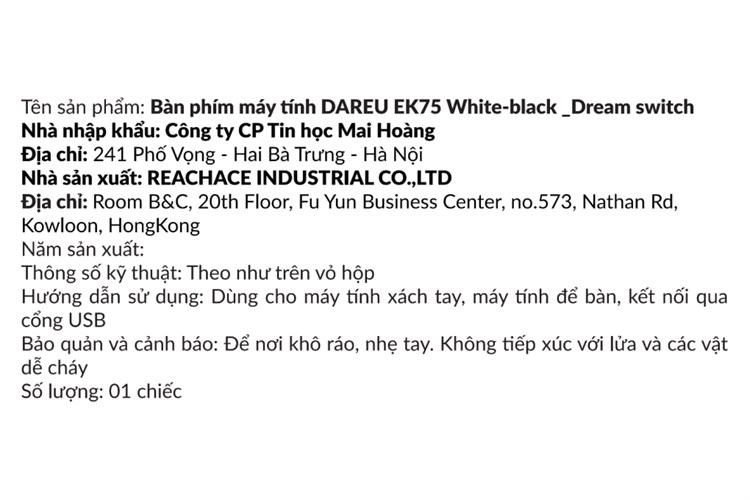 Bàn Phím Cơ Có Dây DareU EK75 Màu Đen/Trắng