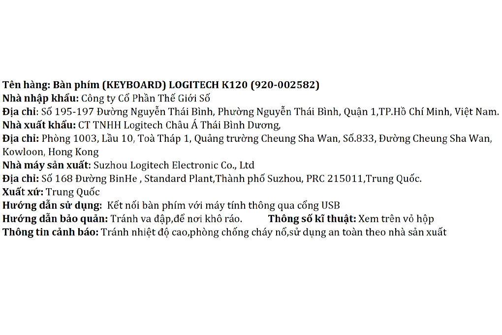 Bàn Phím Có Dây Logitech K120 Màu Đen