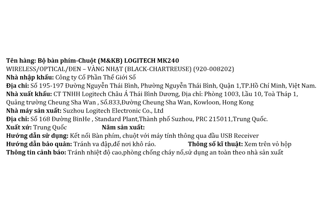 Bộ Bàn Phím Chuột Không Dây Logitech MK240 Màu Đen - Vàng