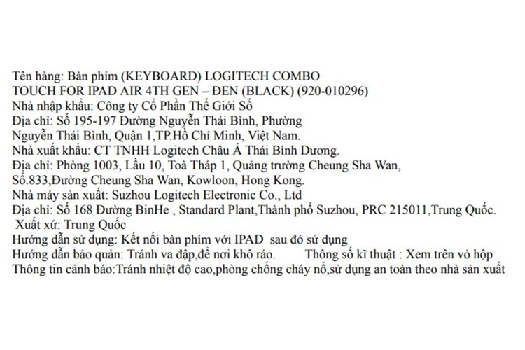 Bàn Phím iPad Air Logitech Combo Touch Gen 4TH/5TH Màu Đen