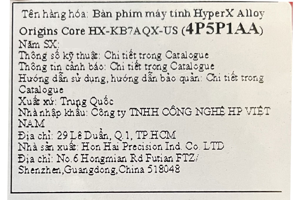 Bàn Phím Cơ Có Dây Gaming HP HyperX Alloy Origins Core 4P5P1AA Màu Đen