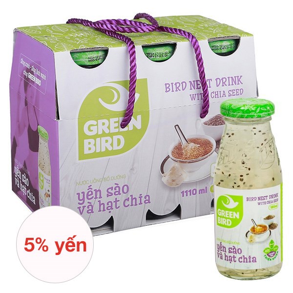 Lốc 6 Chai Nước Yến Sào Hạt Chia Green Bird 185 Ml (Từ 12 Tuổi)