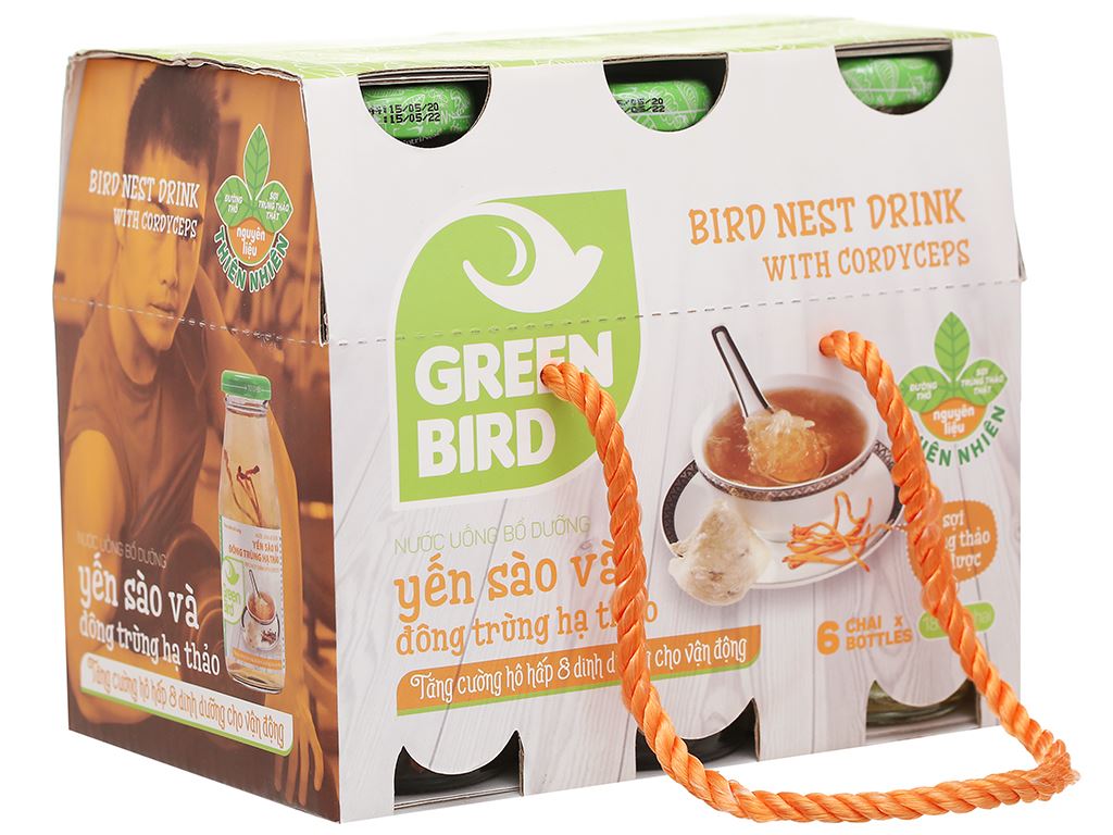 6 chai nước yến sào đông trùng hạ thảo Green Bird 185ml 1
